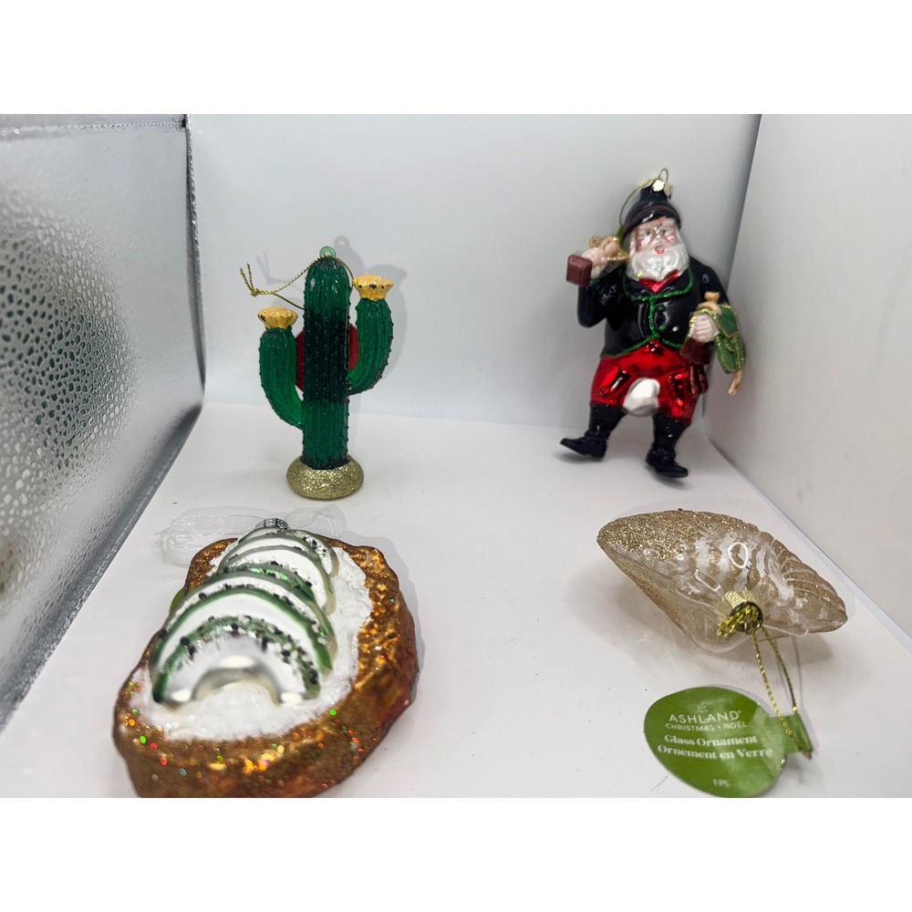 4 Ashland Christmas Ornaments Glass Cactus Santa Seashell Food Holiday‎ Decor